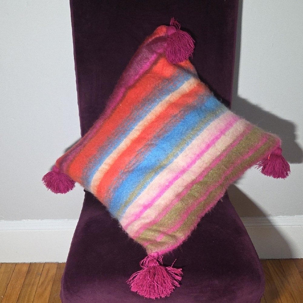 Anthropologie Striped Cushion Cover With Tassels